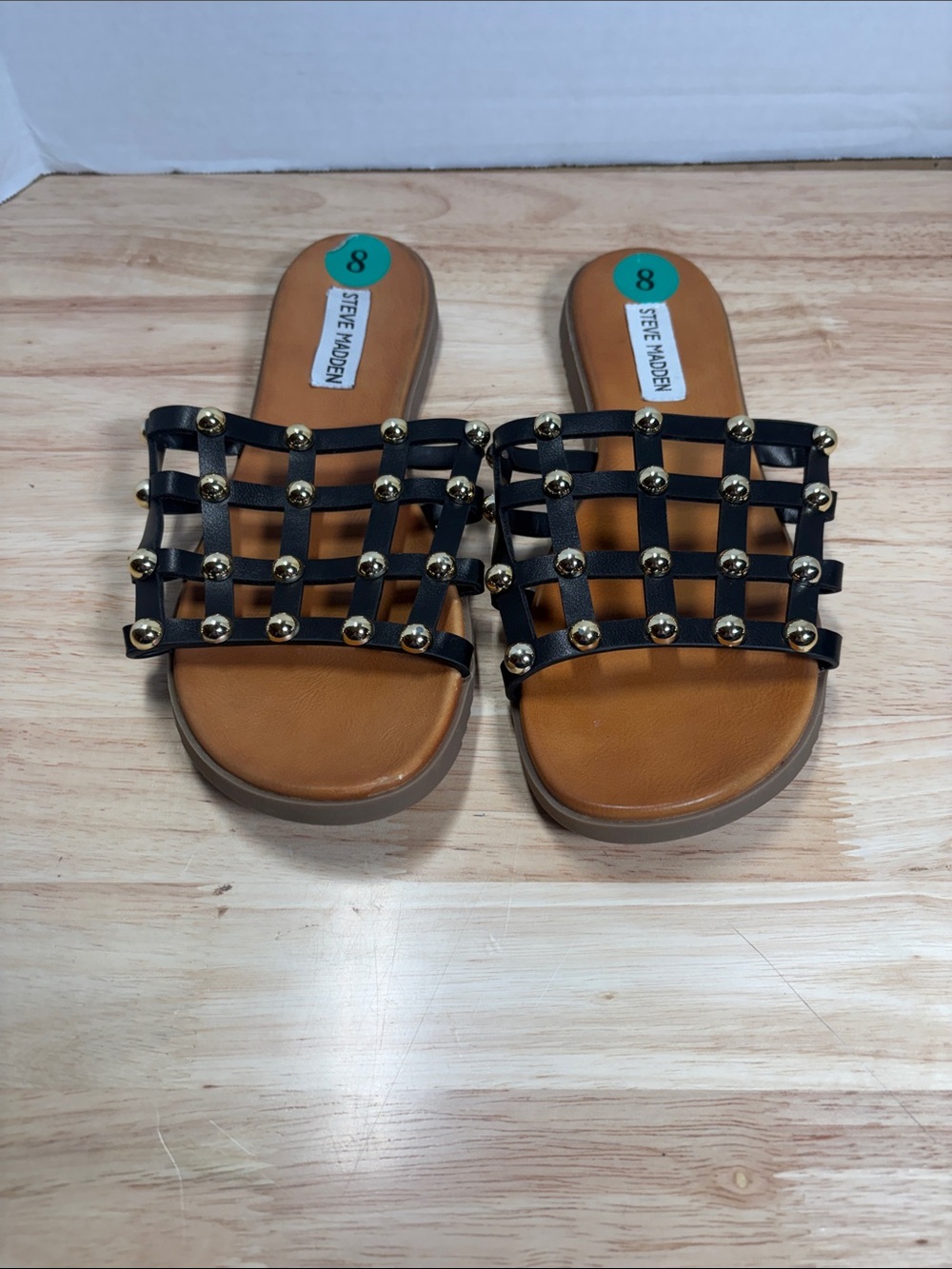 Steve Madden Black Studded Lattice Slide Sandals